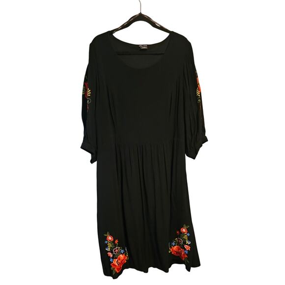 City Chic Embroidered Black Midi Dress – Size 20 – Balloon Sleeves Cinched Waist - Picture 2 of 7